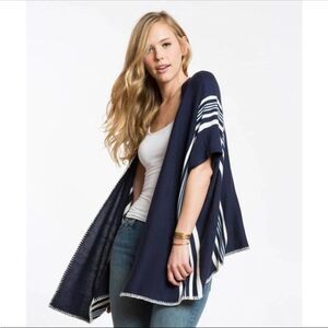 Marine Layer Cameron Poncho Open Front Wrap Blue White Stripes Beachy Boho , OS